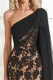 Lace Black One Shoulder Sheath Long Mother of the Bride Dress