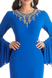 Royal Blue Sheath Round Neck Long Sleeve Mother of the Bride Dress