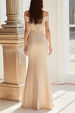 Champagne Off the Shoulder Sheath Mother of the Bride Dress with Appliques