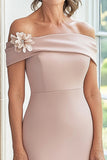 Off The Shoulder Taupe Sheath Long Mother Of The Bride Dress With 3D Flower