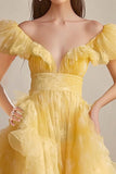 Yellow A Line Off The Shoulder Ruffles Prom Dress