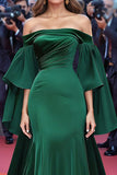 Off the Shoulder Mermaid Satin Green Gala Dress with Sleeves