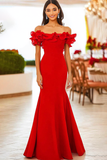 Red Mermaid Off the Shoulder Ruffled Gala Dress