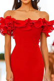 Red Mermaid Off the Shoulder Ruffled Gala Dress