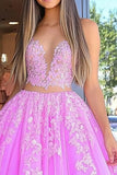 Fuchsia A Line Sweetheart Tulle Lace Appliqued Prom Dress