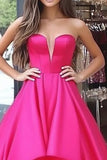 Fuchsia Strapless A Line Ruffled Asymmetrical Prom Dress