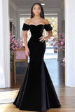 Mermaid Black Off The Shoulder Velvet Prom Dress