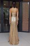 Gold Sweetheart Metallic A-Line Pleated Long Prom Dress