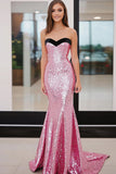 Sparkly Pink Sweetheart Sequin Mermaid Long Prom Dress