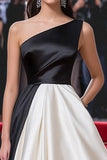 Black&White A Line Ruched One Shoulder Long Gala Dress