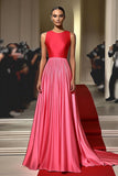 Red&Pink A Line Sleeveless Satin Long Gala Dress