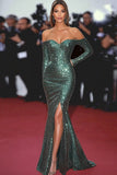 Dark Green Mermaid Off the Shoulder Sequins Gala Dress