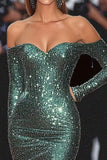 Dark Green Mermaid Off the Shoulder Sequins Gala Dress