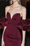 Burgundy Mermaid Off The Shoulder Satin Gala Dress