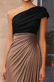 Black Brown Ruched Sheath One Shoulder Gala Dress