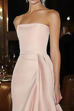 Pink Satin Sheath Strapless Gala Dress with Waist Sash