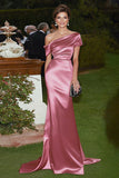 Satin Sheath One Shoulder Pink Gala Dress