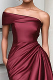 Ruched One Shoulder Tight Burgundy Knee Length Gala Dress