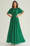 Elegant Dark Green A Line Ruched Mother Of Bride Dress with Flutter Sleeves