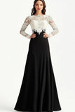 Elegant Black White A Line Lace Long Mother Of Bride Dress With Appliques