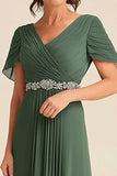 Elegant Eucalyptus A Line Ruched Mother Of Bride Dress With Belt