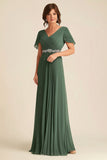 Elegant Eucalyptus A Line Ruched Mother Of Bride Dress With Belt