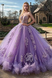 Plum Sweetheart Ball Goown Tulle Quinceanera Dress with Appliques