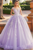 Princess Lilac Ball Gown Off the Shoulder Ruffled Tulle Quinceanera Dress with Appliques