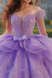 Lilac Ball Gown Off The Shoulder Quinceanera Dress With Long Sleeves