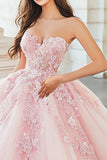 Pink Sweetheart Princess Tulle Quinceanera Dress with Appliques