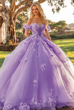 Plum Tulle Princess Off the Shoulder Quinceanera Dress with 3D Flowers