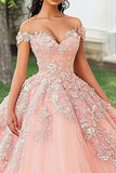 Blush Tulle Off the Shoulder Quinceanera Dress with Appliques