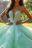 Glamorous Mint Sweetheart Beaded Tulle Quinceanera Dress