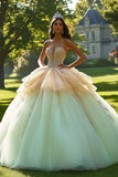 Unique Champagne Sweetheart Tulle Applique Quinceanera Dress