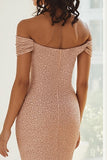 Sparkly Off the Shoulder Champagne Mother Of The Bride Dress