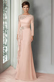 Blush Lace Sheath Mother Of The Bride Dress with Long Sleeves