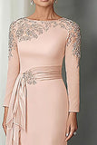 Blush Lace Sheath Mother Of The Bride Dress with Long Sleeves