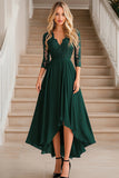 Elegant Dark Green A-Line V-neck Chiffon Long Mother of the Bride Dress with Lace Appliques