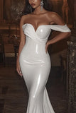 Sparkly Ivory Mermaid Off the Shoulder Wedding Dress