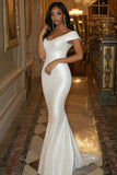 White Sequined Off the Shoulder Mermaid Wedding Dress