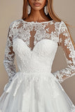 Elegant White A Line Boat Neck Lace Mini Dress with Long Sleeves