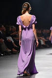 Purple A Line V Neck Short Sleeve Gala Dress