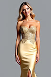 Golden Mermaid Sweetheart Prom Dress With Slit