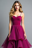 A Line Tiered Ruffled Spaghetti Straps Black Tie Dress