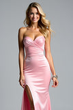 Pink Sheath Sweetheart Prom Dress With Slit