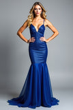 Mermaid Royal Blue Spaghetti Straps Long Prom Dress