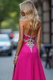 Appliques Fuchsia Strapless Sheath Prom Dress with Slit