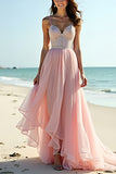 Sweetheart Beaded Long Blush Wedding Guest Dress