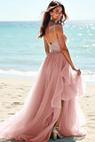 Sweetheart Beaded Long Blush Wedding Guest Dress