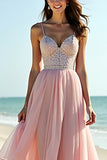 Sweetheart Beaded Long Blush Wedding Guest Dress